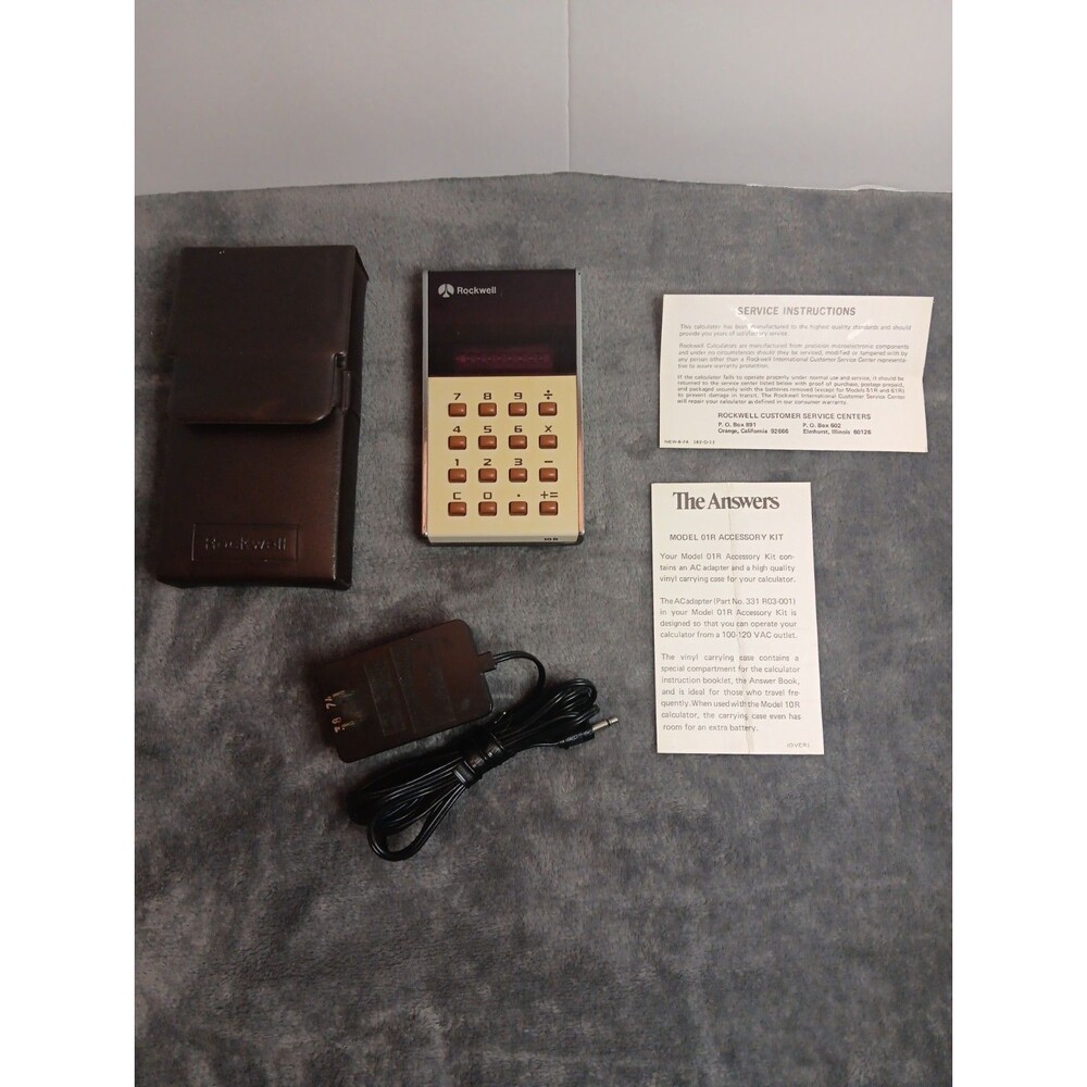 Vintage Rockwell Calculator With Leather Case Tested Working 1974 Model 10R